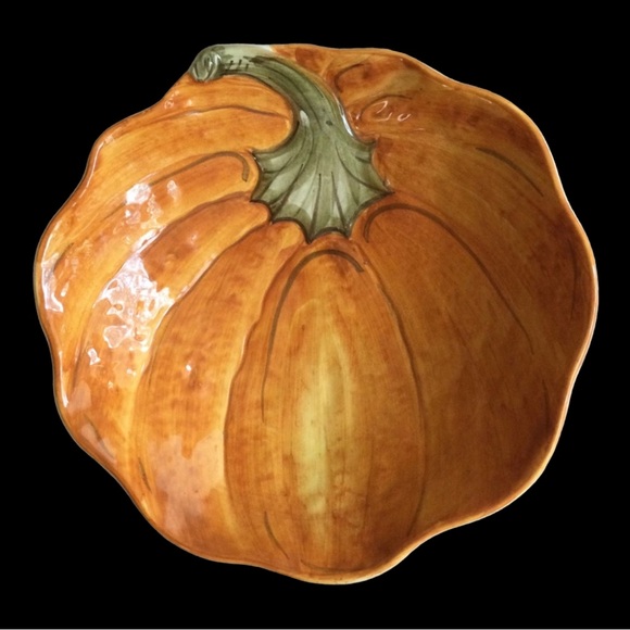 Williams Sonoma Hand Painted Pumpkin Serving Bowl/Dish | Made In Italy - Picture 1 of 5